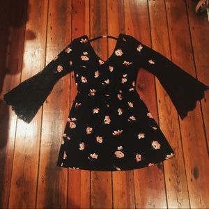 Black Floral and Lace Dress